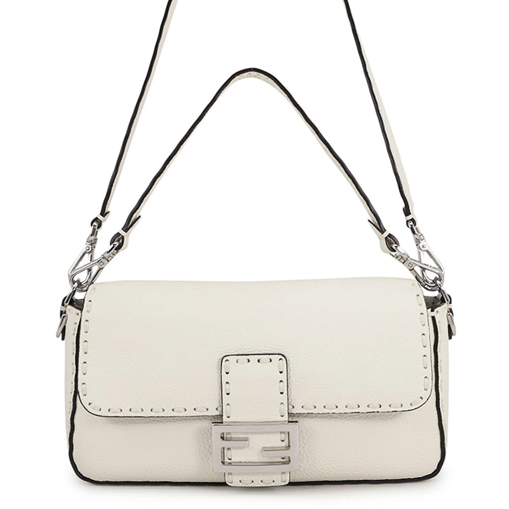 Fendi Selleria Bucket Handbag Calf Leather Bag Hobo White
